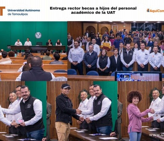 Entrega rector becas a estudiantes hijos de docentes de la UAT
